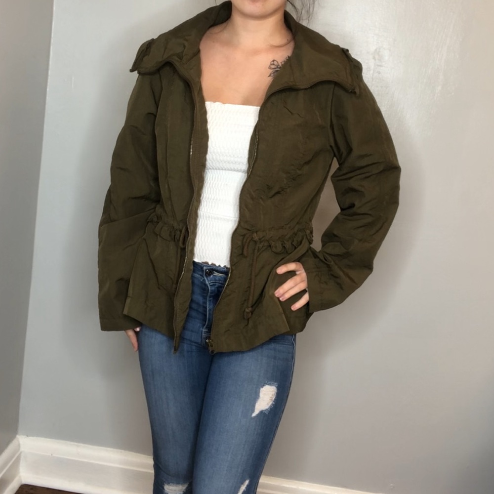 LOFT green water resistant utility ruffle jacket S - Picture 2 of 8